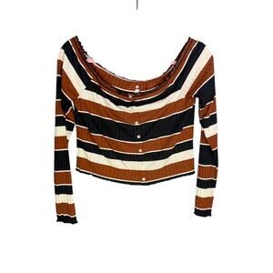 Me to We Top Women's Size Large Long Sleeve Crop Top Striped Boho Western Wear